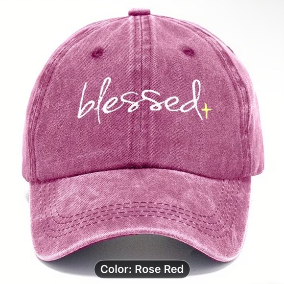 Accessories - Blessed Embroidered Rose Red Baseball Cap